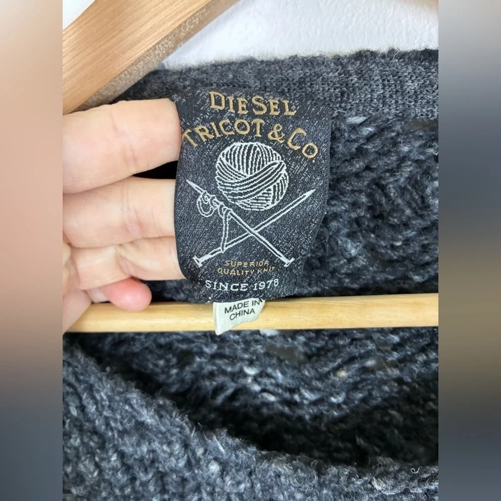 Diesel Tricot Co Men’s Wool Blend Sweater Medium Colorblock Blue Gray Cableknit